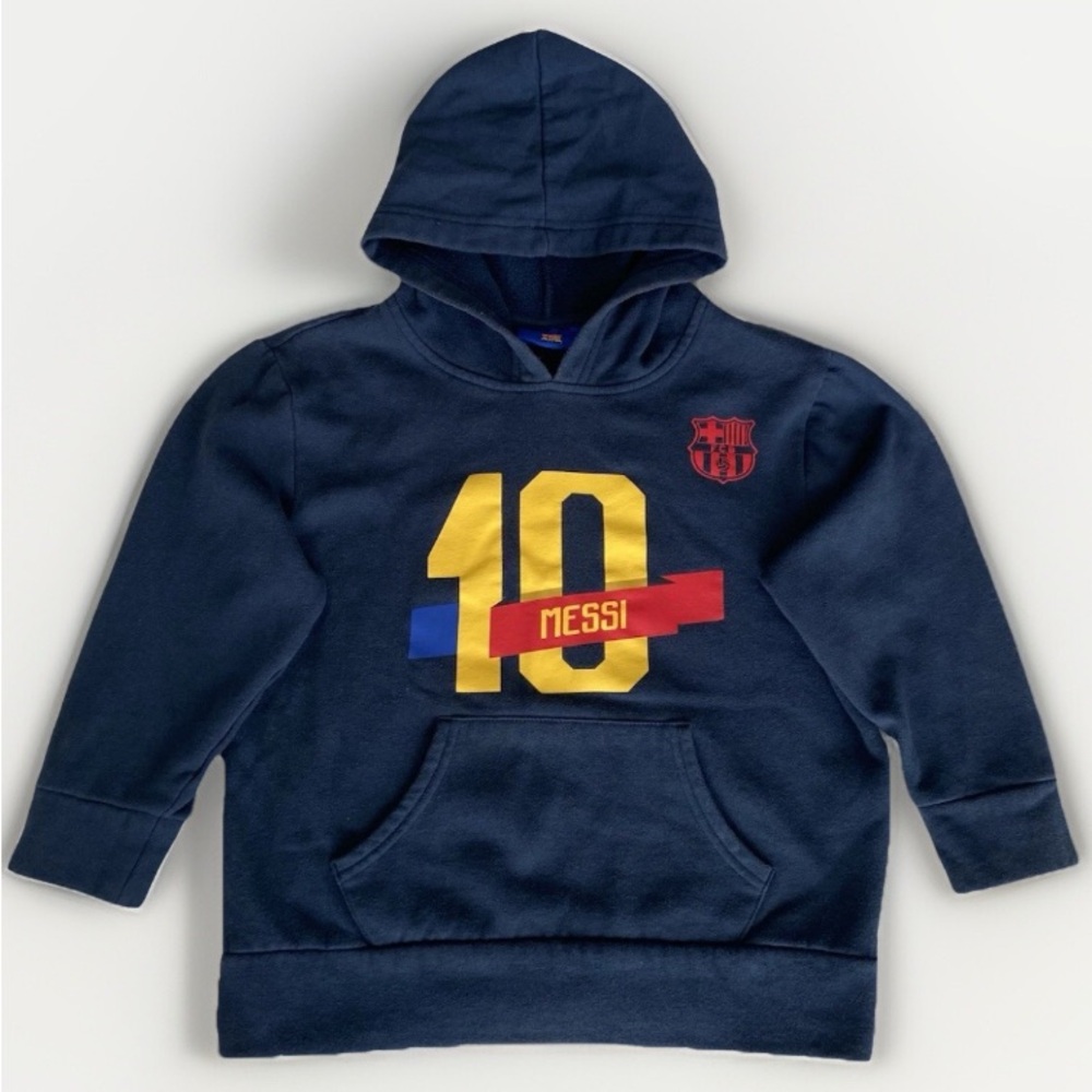FC Barcelona Hoodie Youth  Gray Boys Messi Pullover Soccer Sweatshirt Logo Sz S